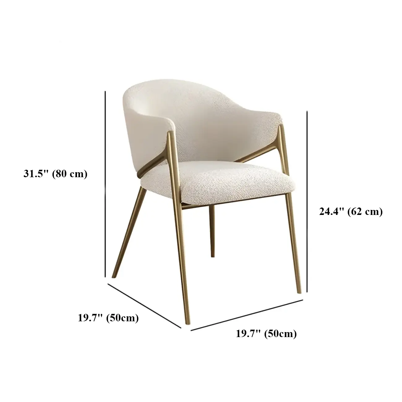 Contemporary Boucle Upholstered Dining Chair With Gold Finish #size