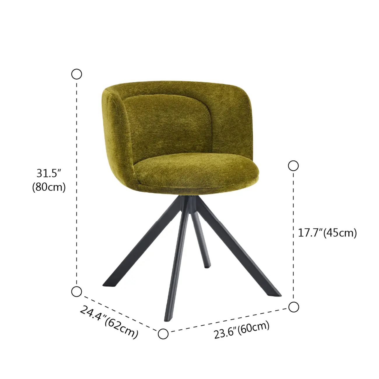 Modern Low Back Chenille Fabric Swivel Dining Chairs Set of 2 #size