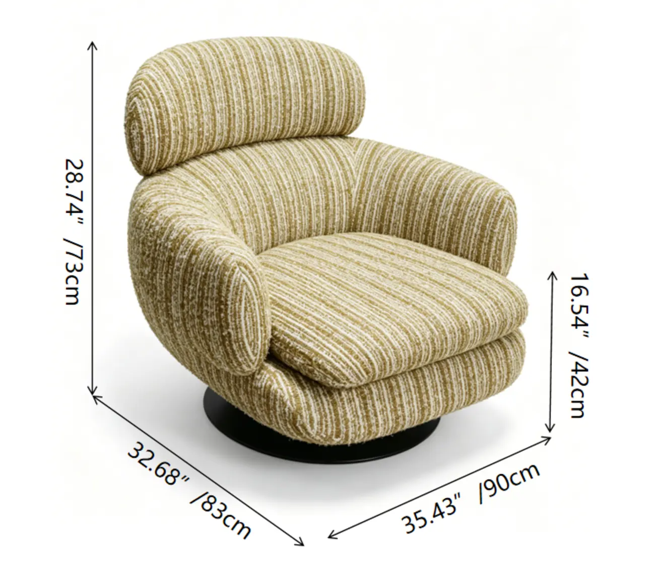 Modern Textured Upholstered 360° Swivel Accent Chair with Curved Back #size