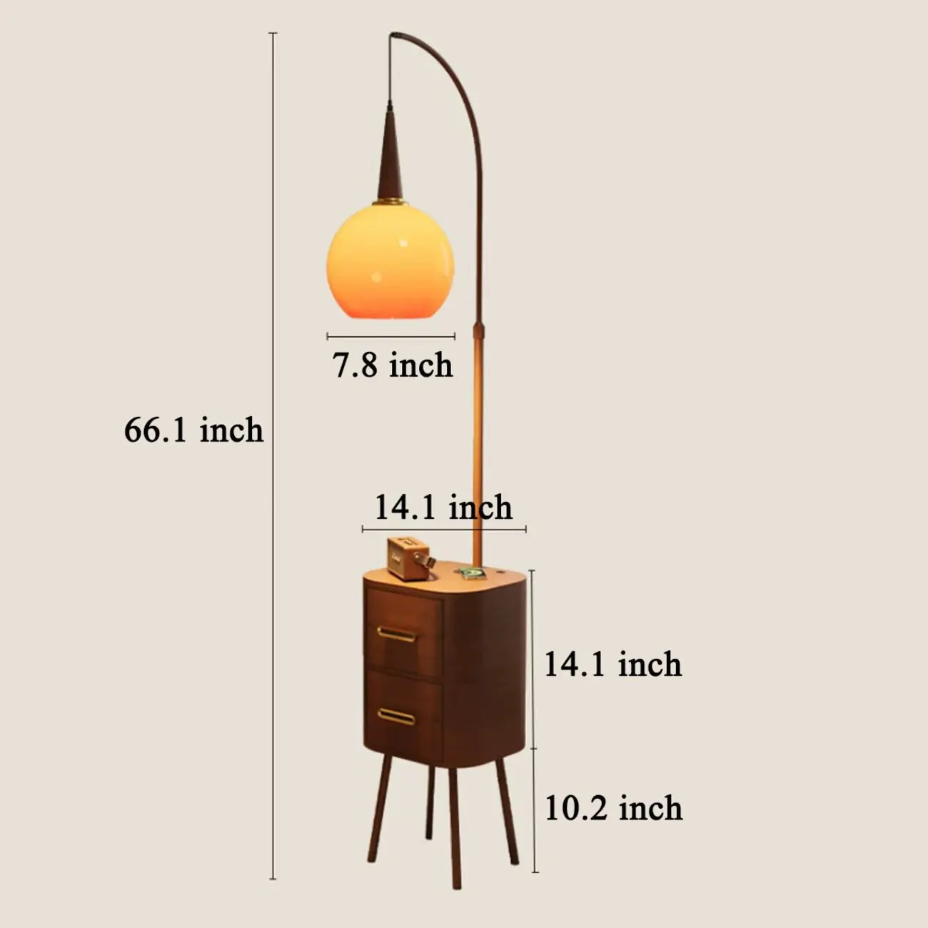 2-in-1 Mid-century Modern End Table Floor Lamp With 2 Drawers #size