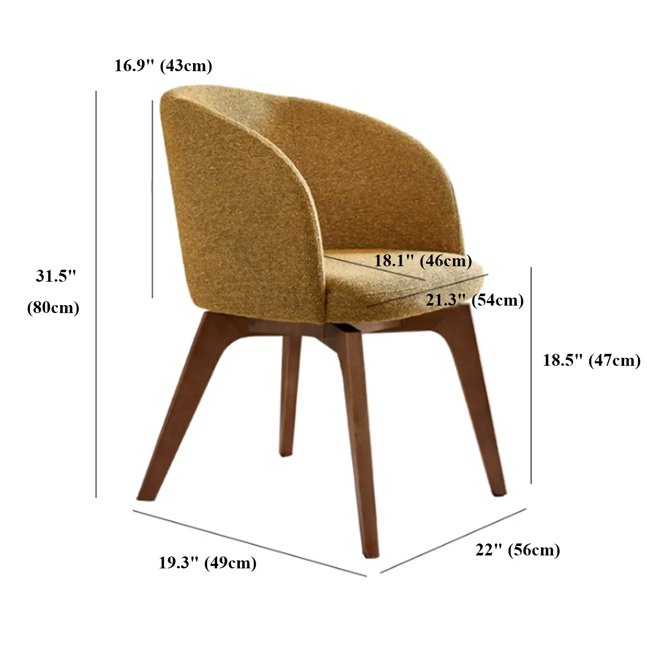 French Country Linen Upholstered Swivel Barrel Dining Chair #size