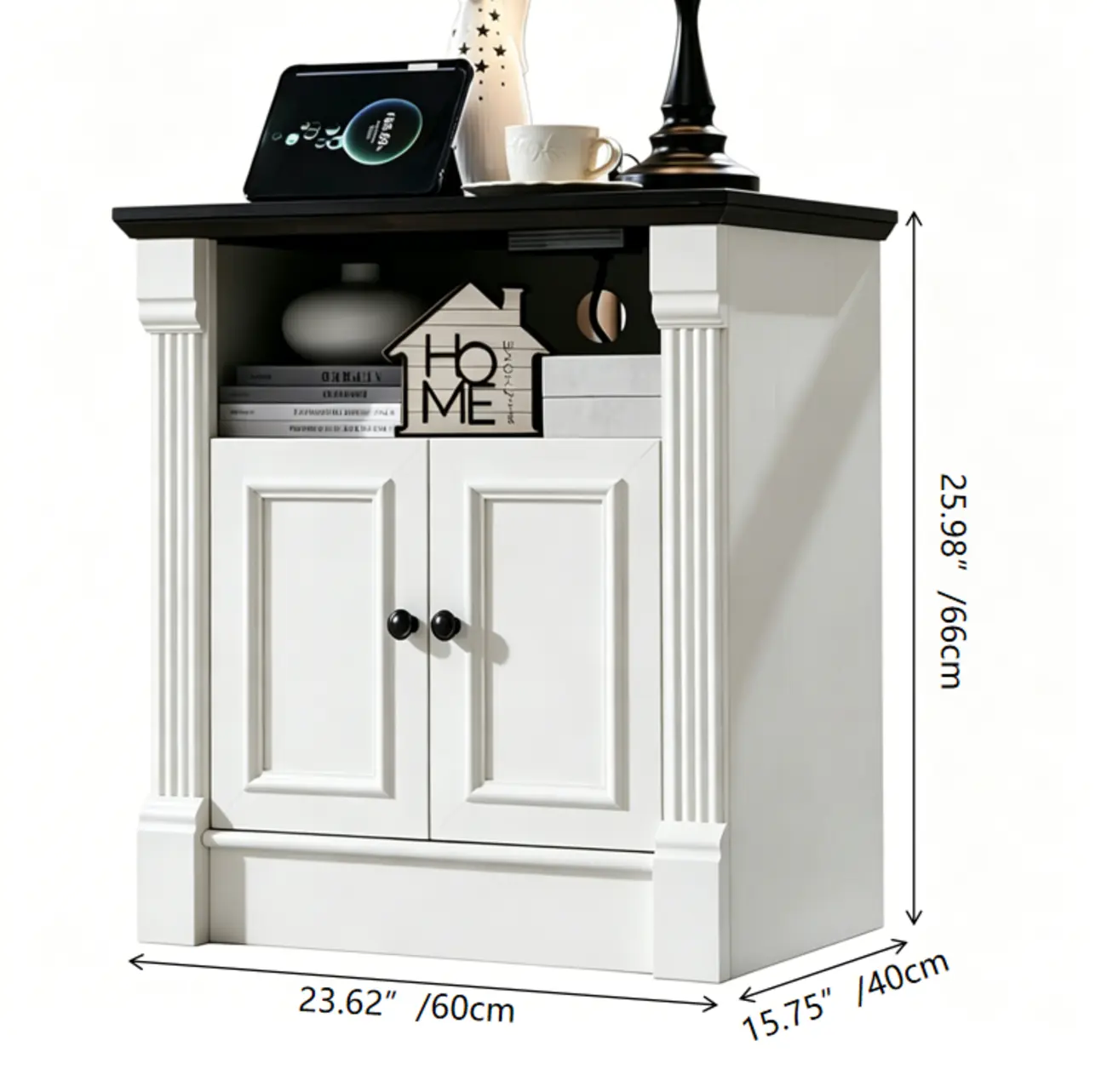Modern Farmhouse 2-door Wooden End Table With Storage #size