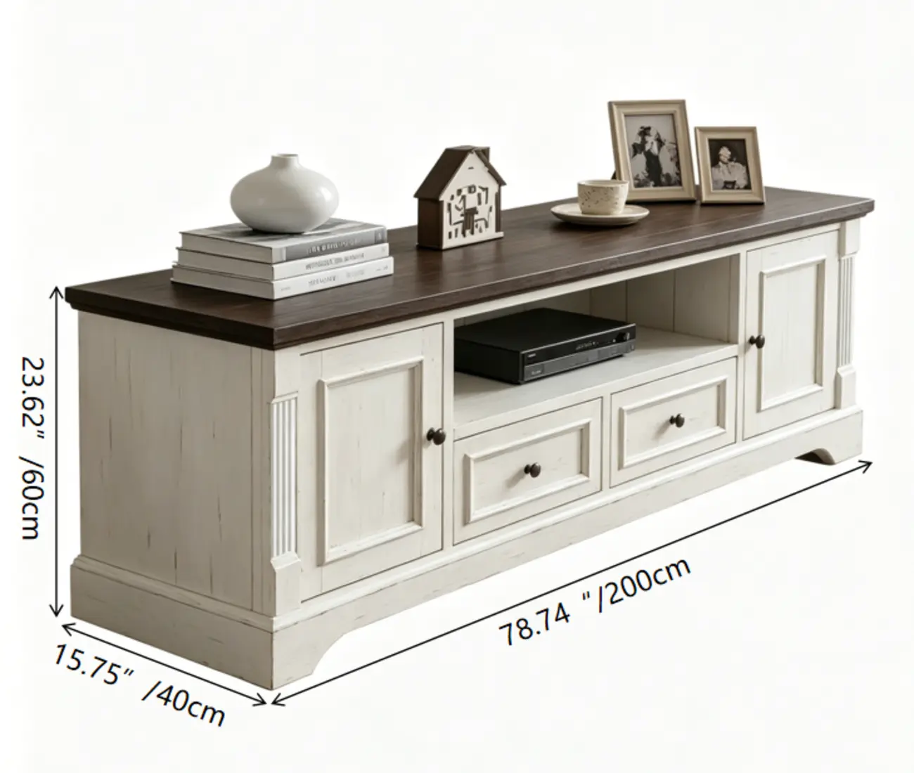 Two-tone Farmhouse Fully Assembled Tv Stand With Arched Plinth Base #size