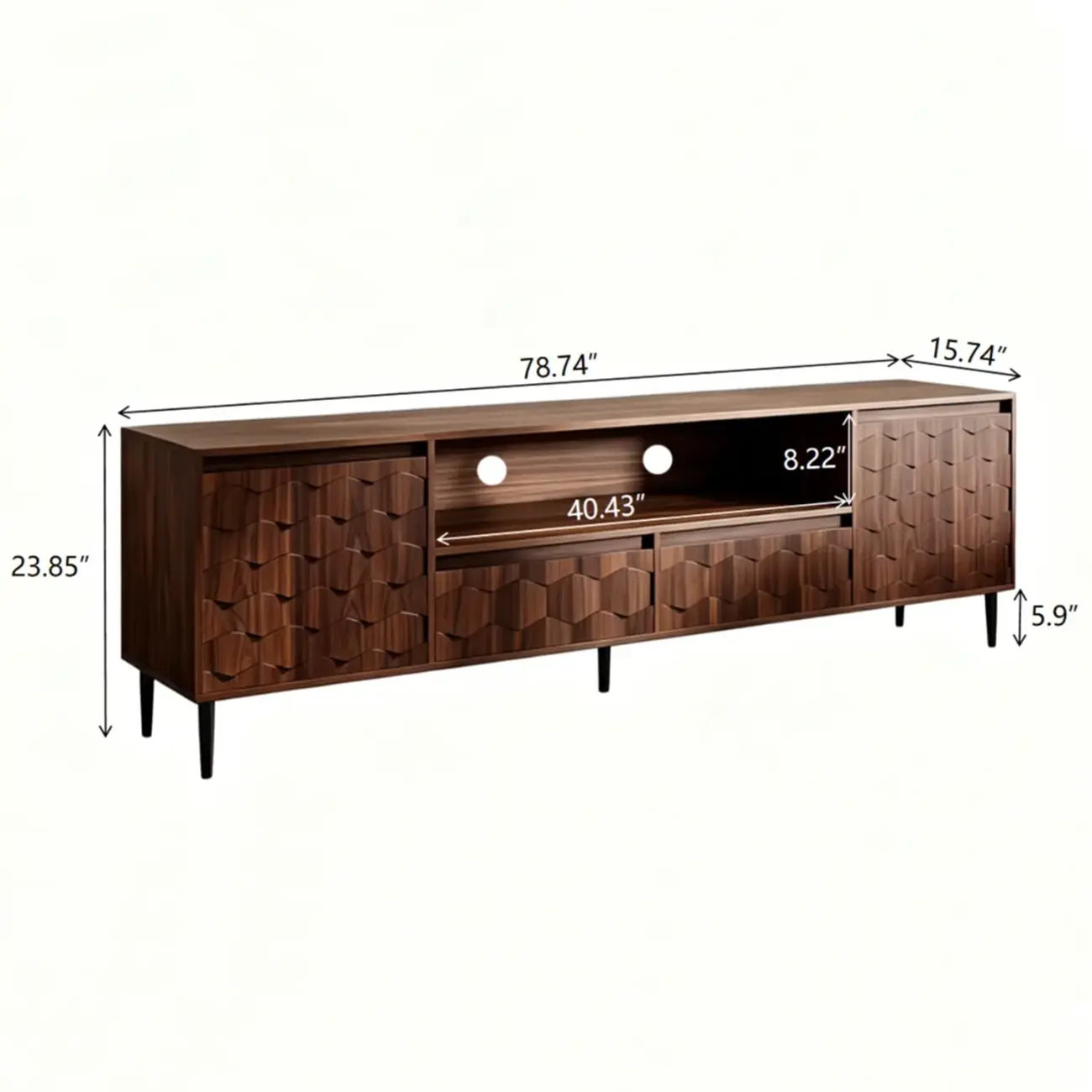 78" Mid-Century Modern Walnut TV Stand for TVs Up to 85" #size
