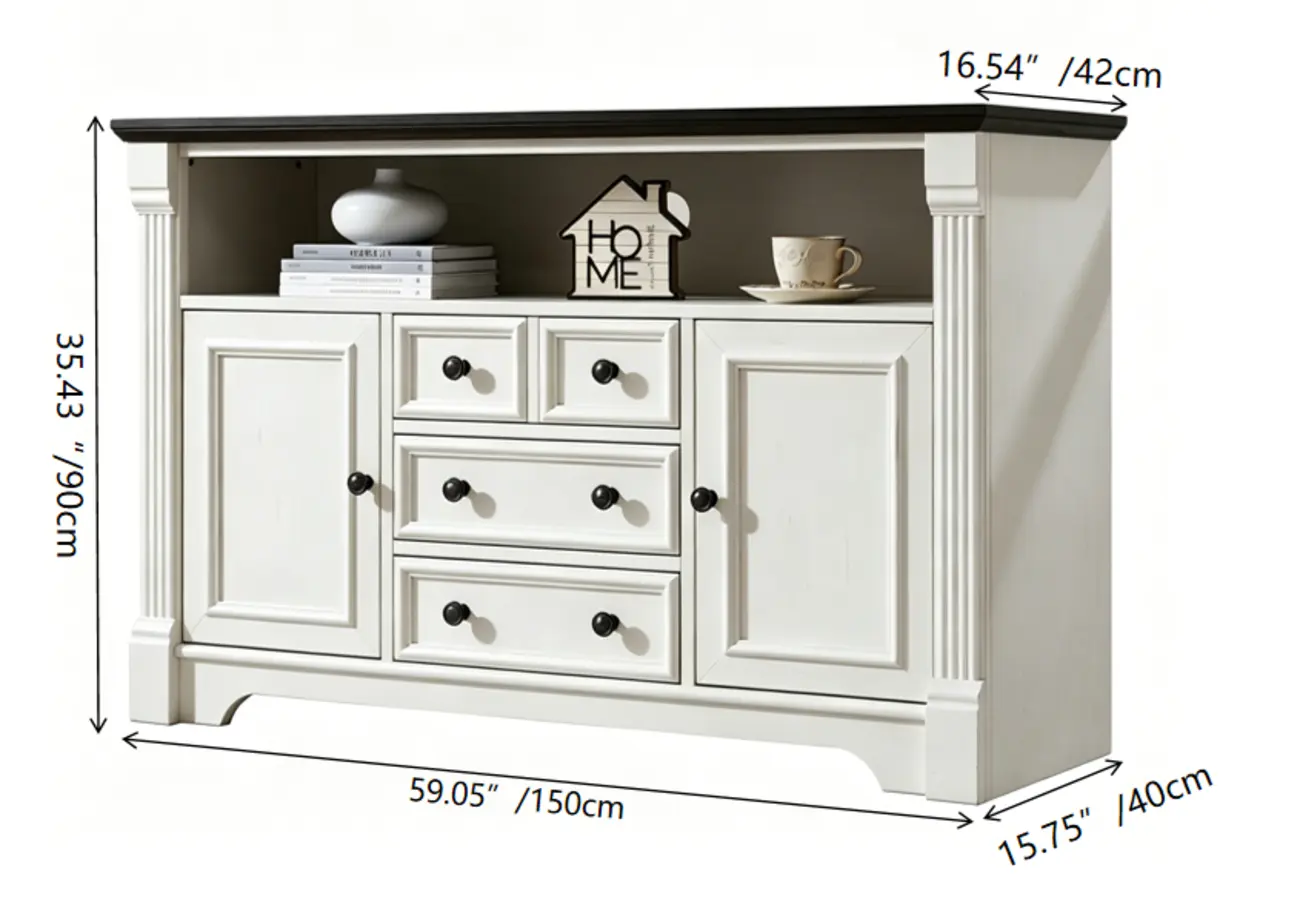 Traditional Black-top Cream White Buffet Sideboard With Drawers #size