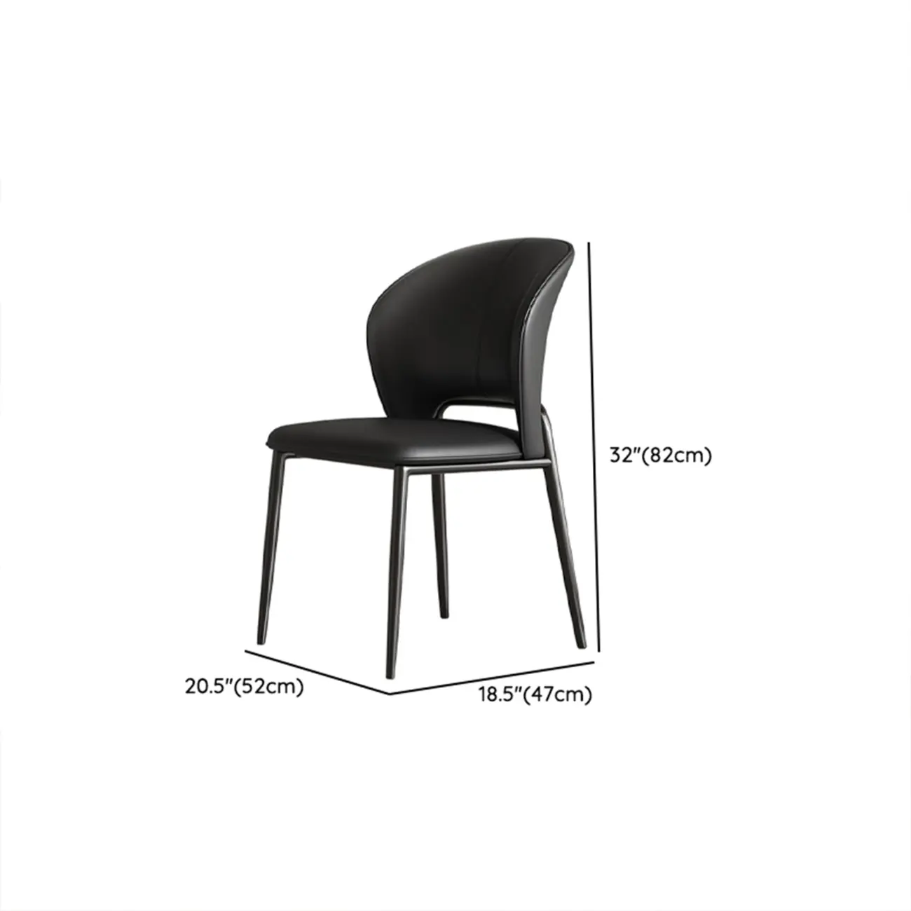 Modern Faux Leather Upholstered Curved Back Dining Chair Set #size