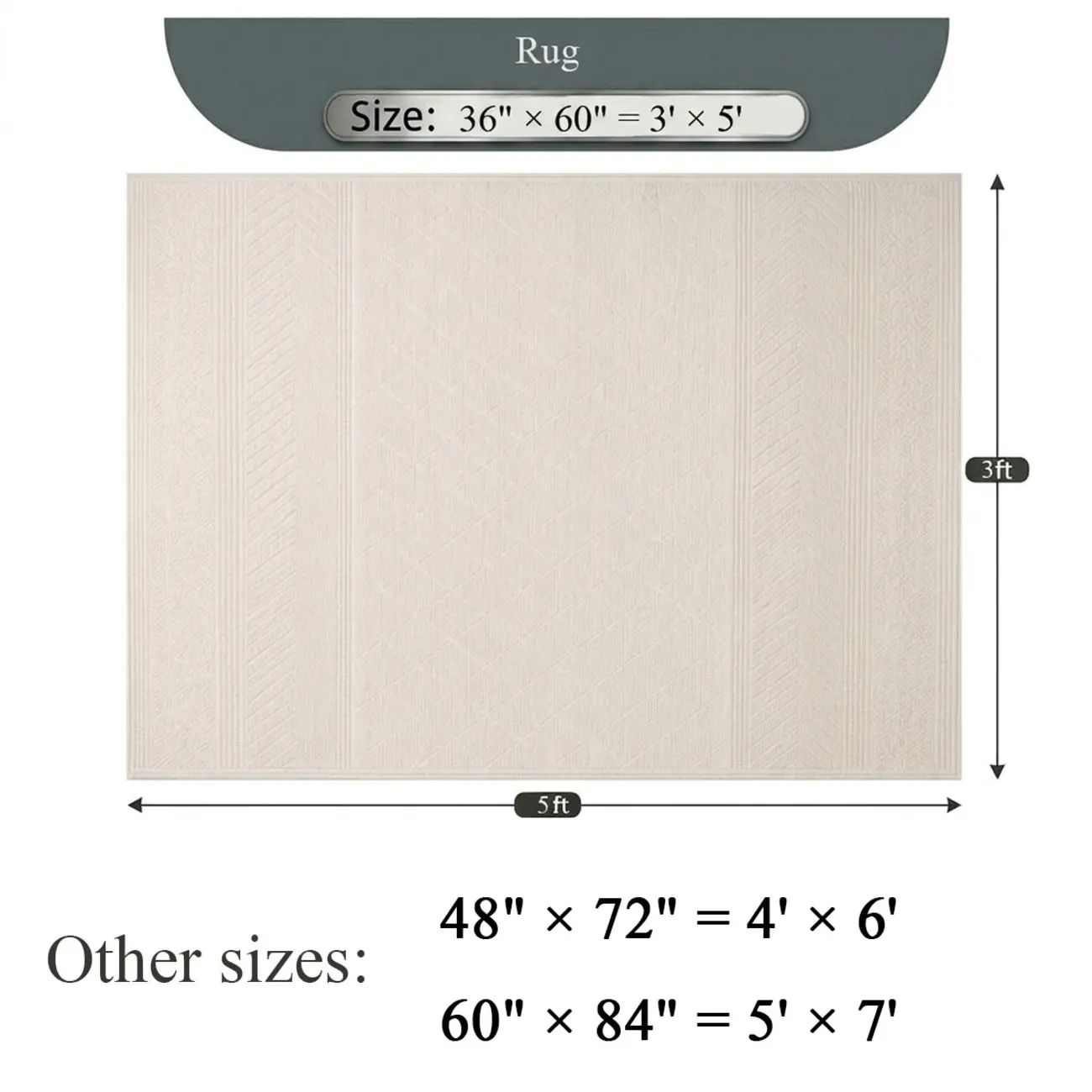 Minimalist Rectangle Skin-friendly Geometric Textured Area Rug #size