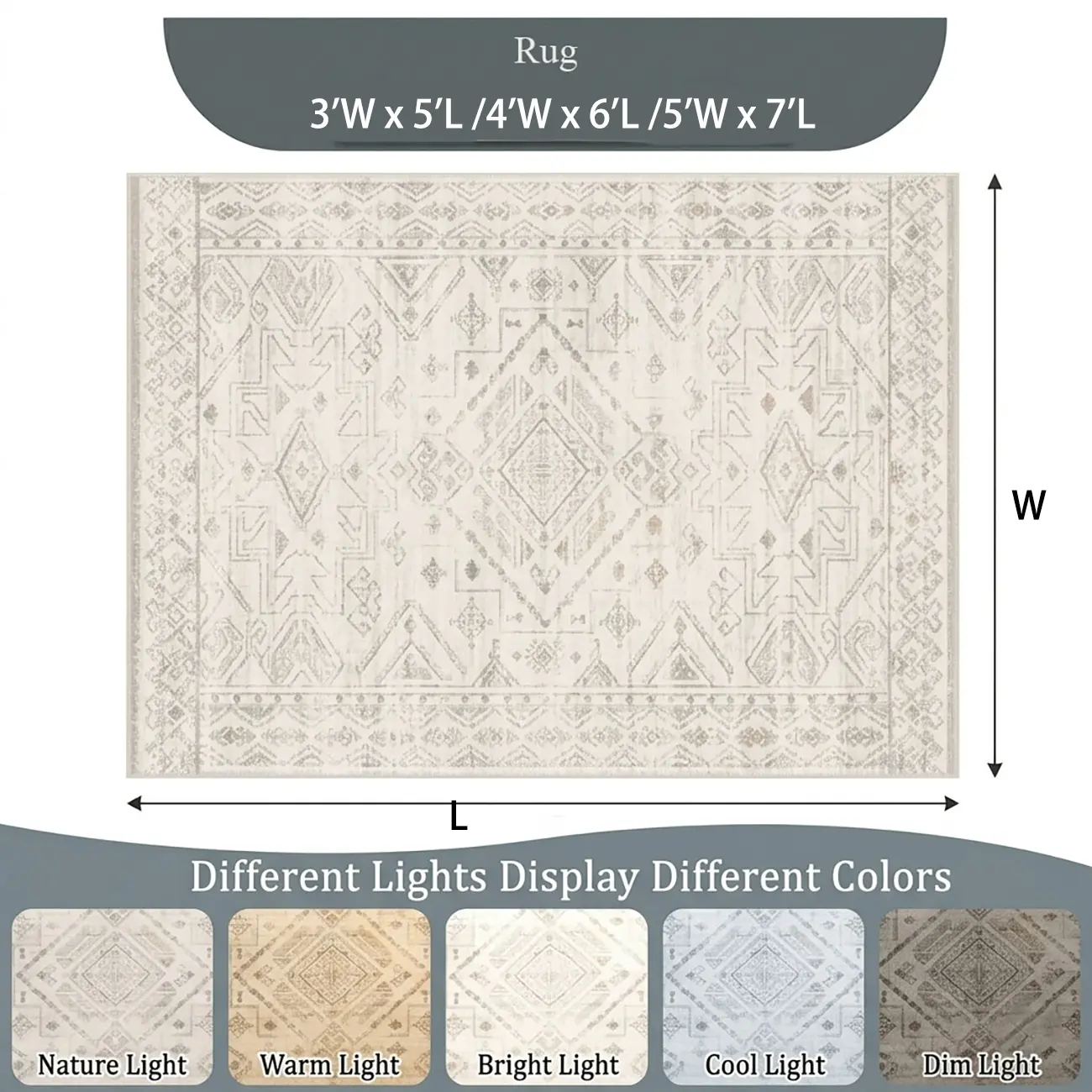 Modern Boho Faux Sherpa Machine Washable Rectangle Area Rug #size