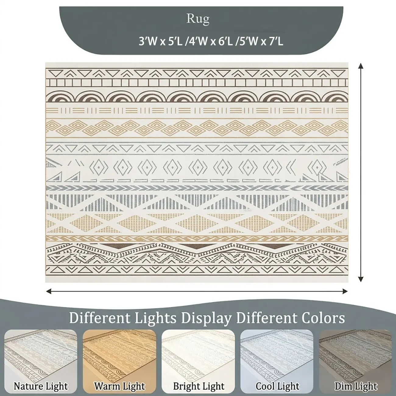 Geometric Modern Machine Washable Area Rug With Non-slip Backing #size