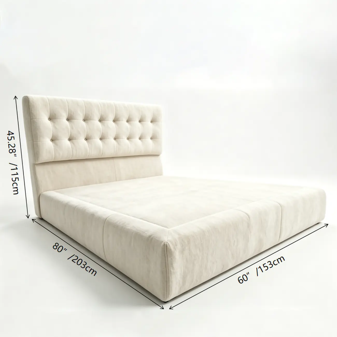 Zero Assembly Modern Tufted Chenille Upholstered Boneless Bed #size