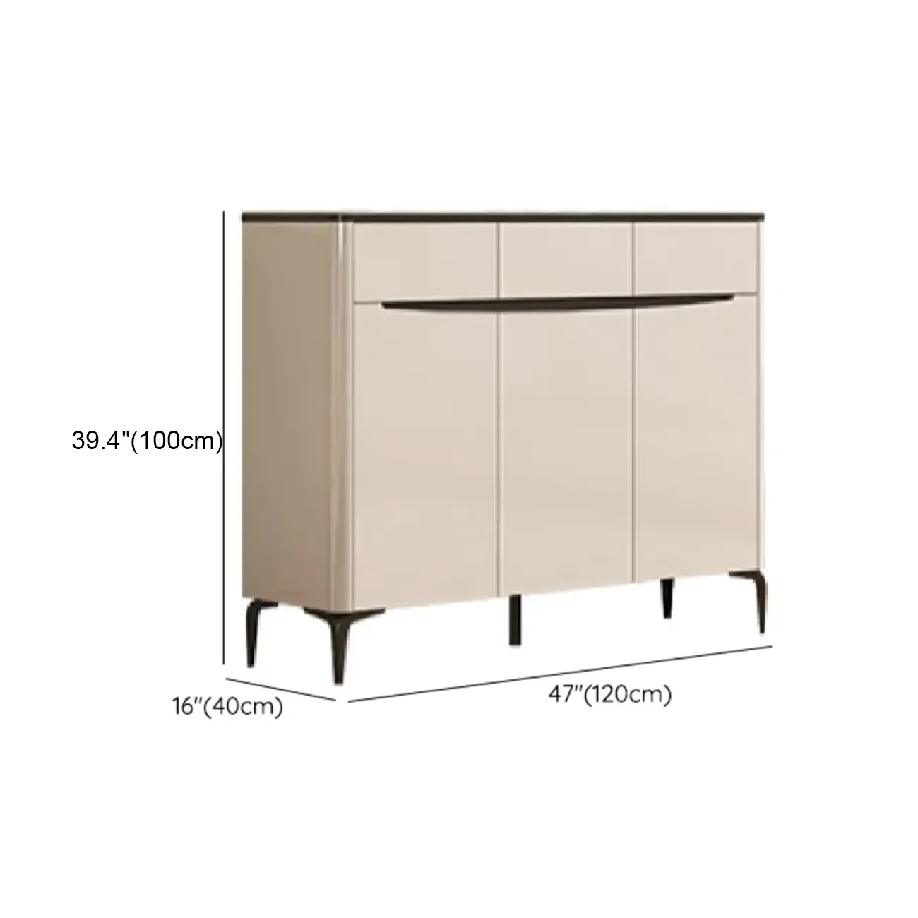 Khaki Wood Entryway Shoe Cabinet Sintered Stone Top Image - 14