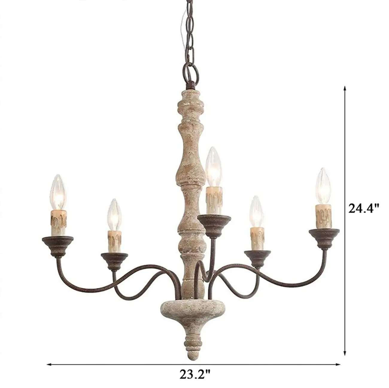 Farmhouse French Country 5-Light Distressed Wood Candle Chandelier #size