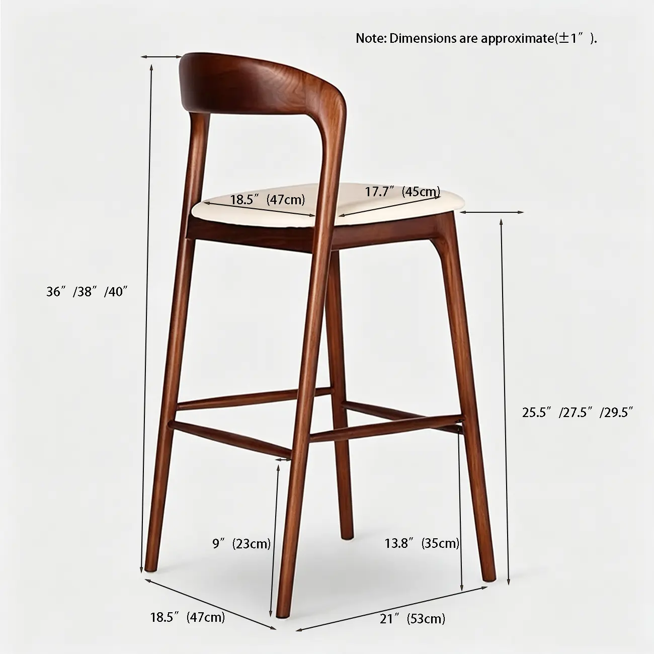 Counter Height Upholstered Armless Solid Wood Bar Stools #size