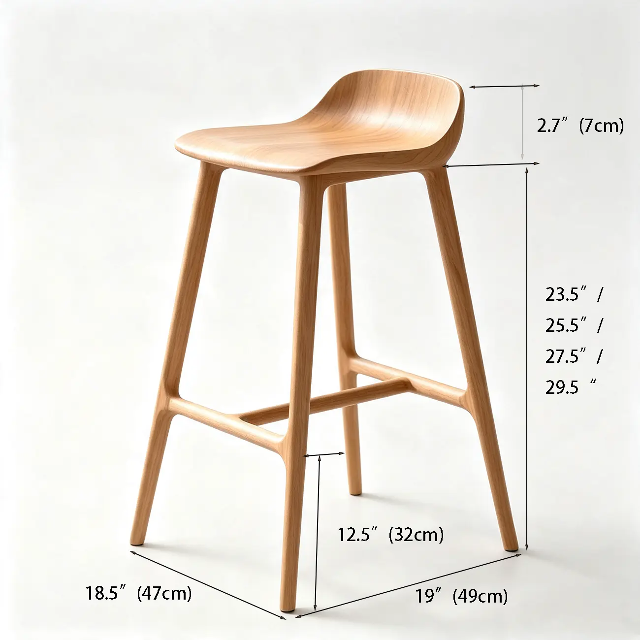 Scandinavian Saddle Brown Solid Wood Armless Bar Stools #size
