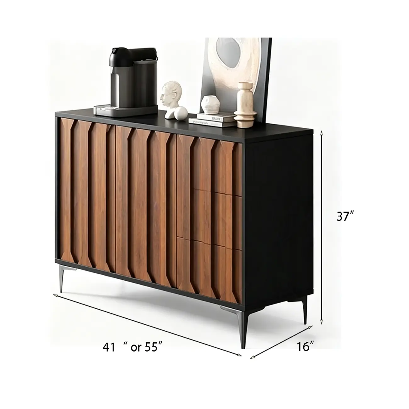 Mid-Century Modern Wood Combo Dresser with Storage #size