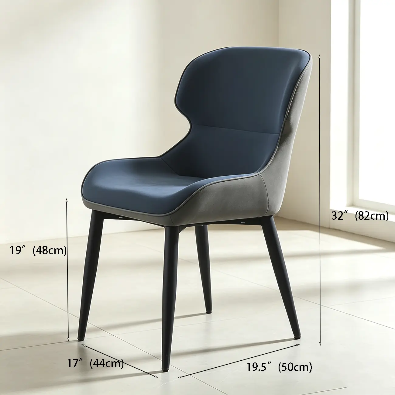 Scandinavian Leather Wingback Upholstered Dining Chair #size