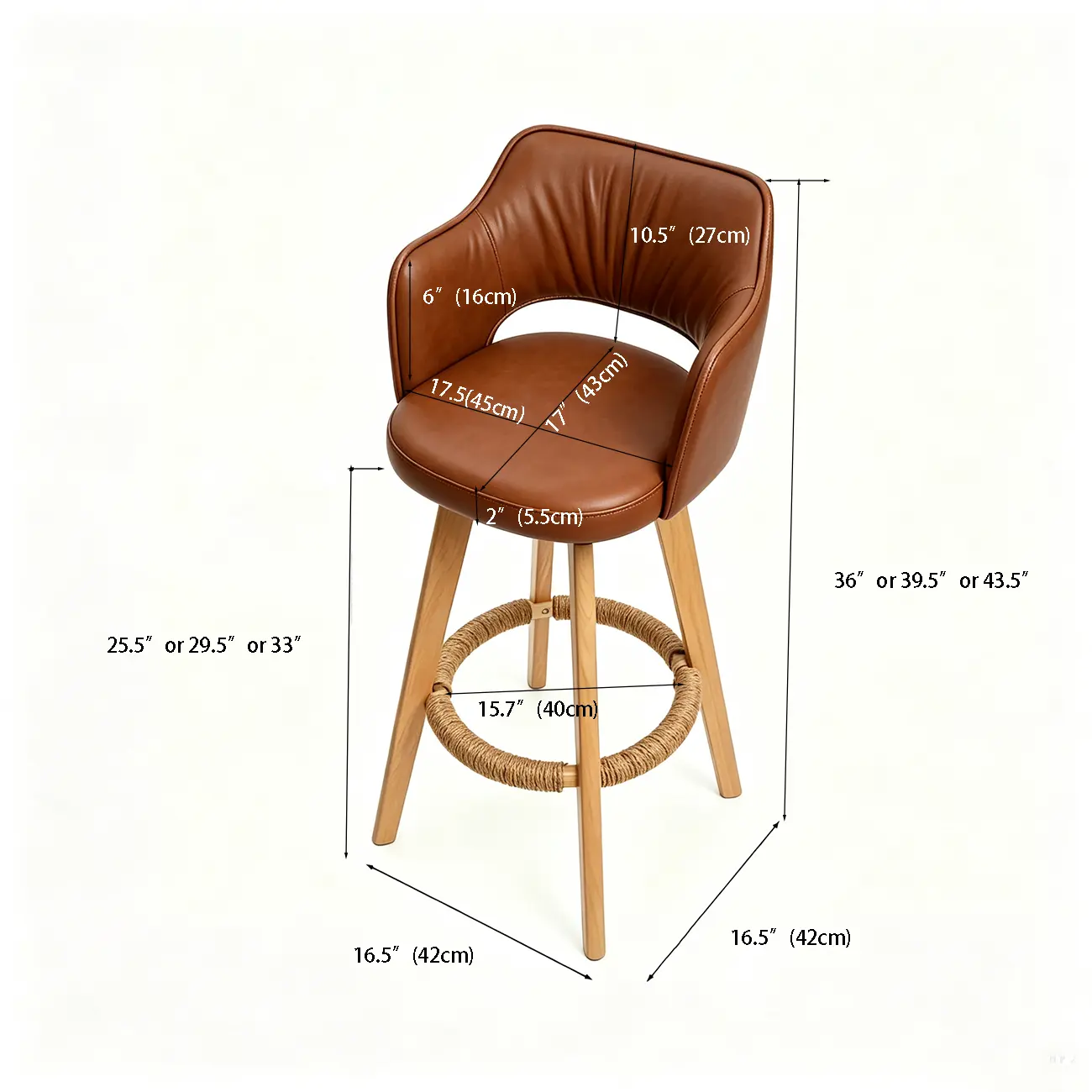 Swivel Faux Leather Counter & Bar Stool with Footrest #size