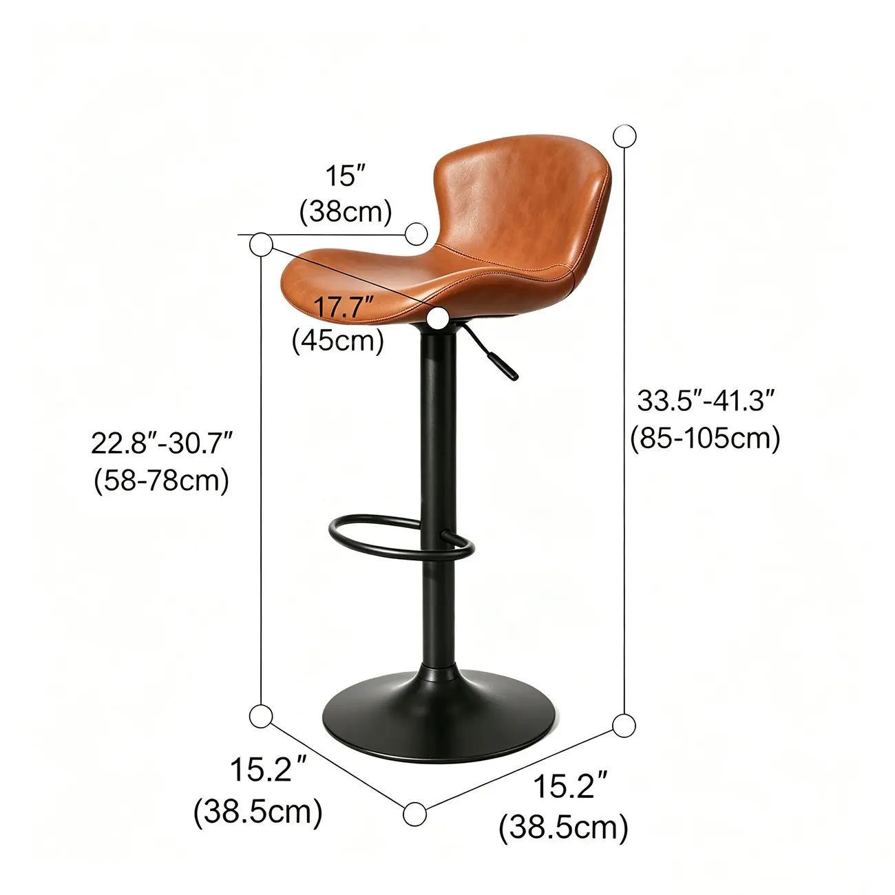 Industrial Waterproof Pu Leather Adjustable Swivel Bar Stool #size