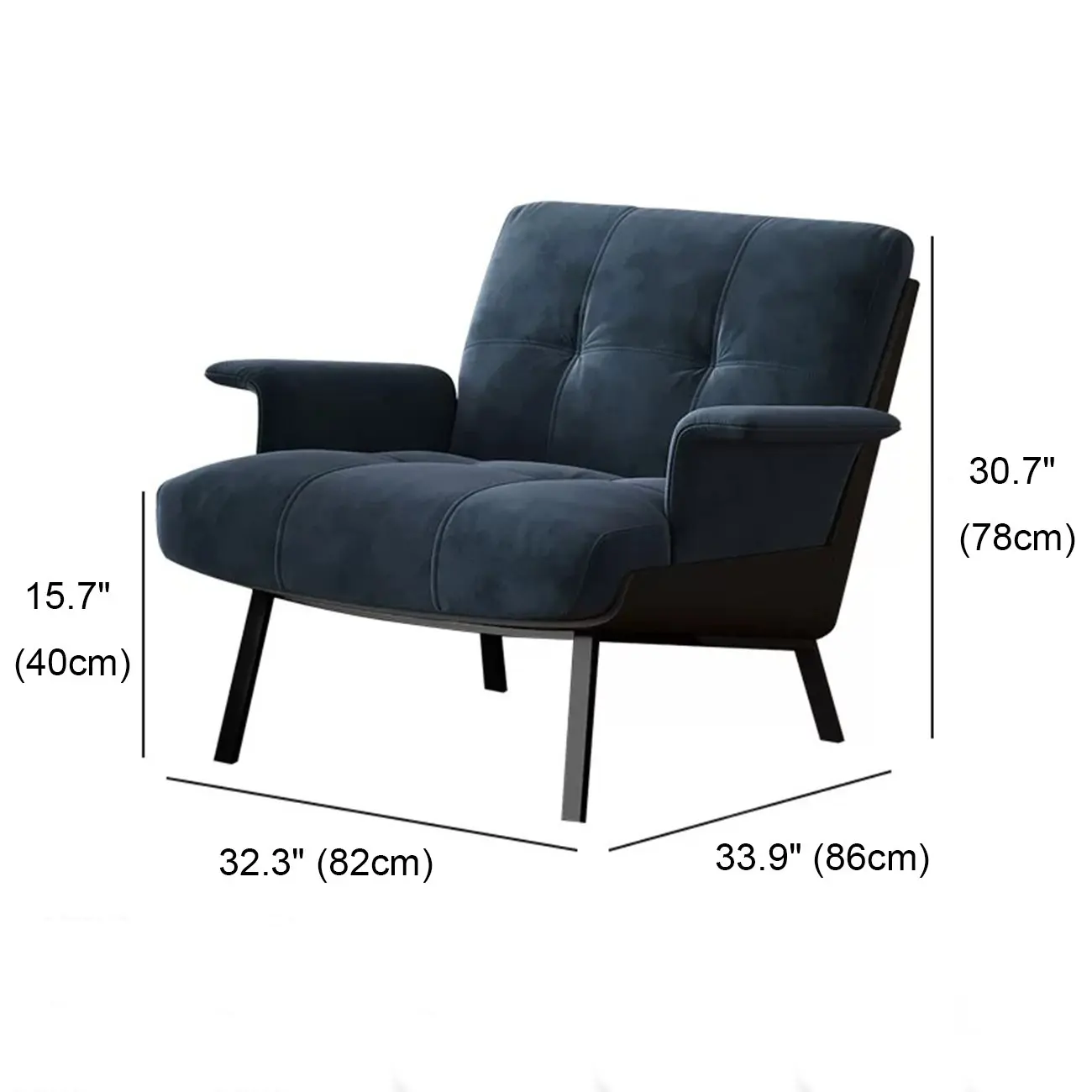 Art Deco Flannel Tufted Back Accent Chair with Arms #size
