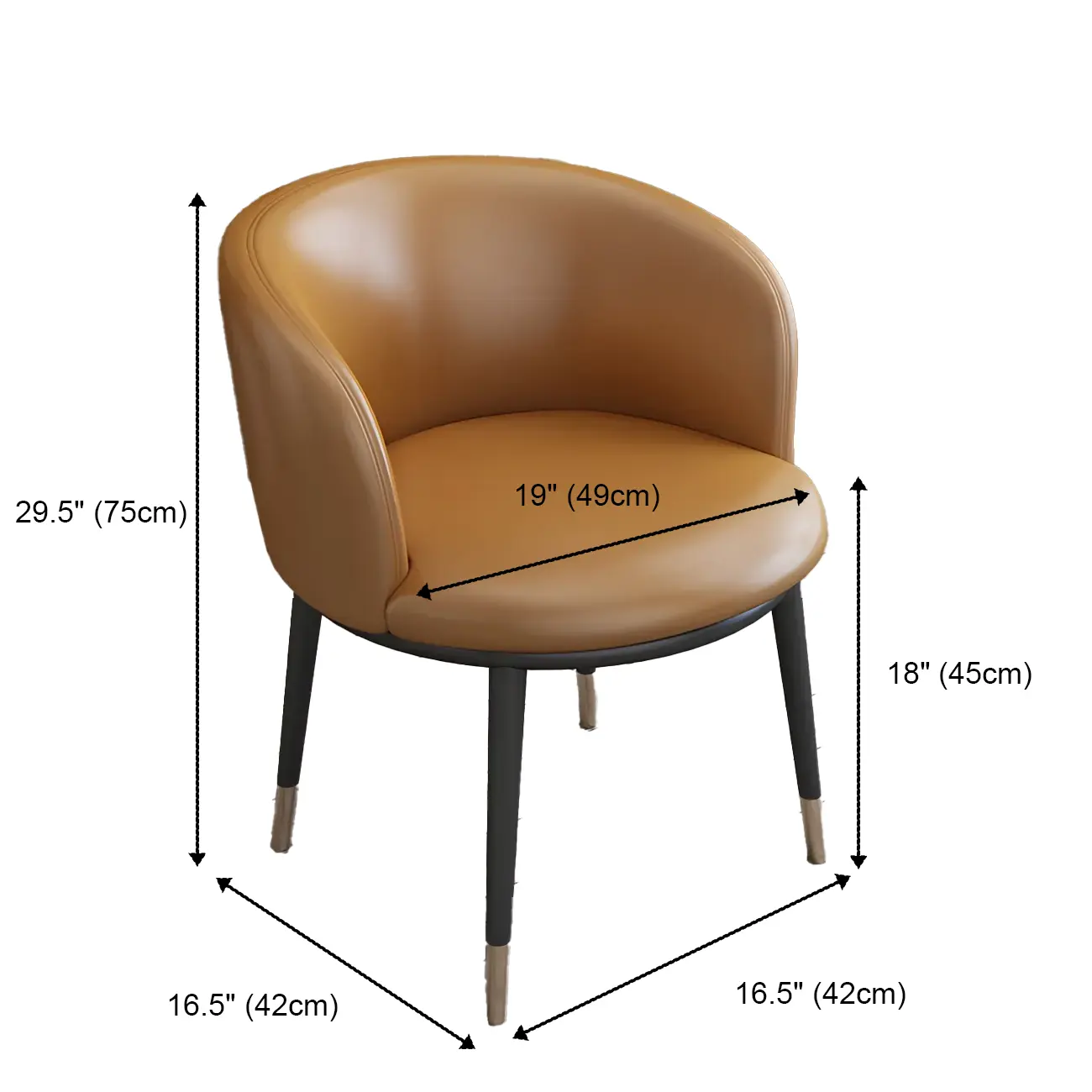 Mid-Century Modern Curved Barrel Back Leather Dining Chair #size