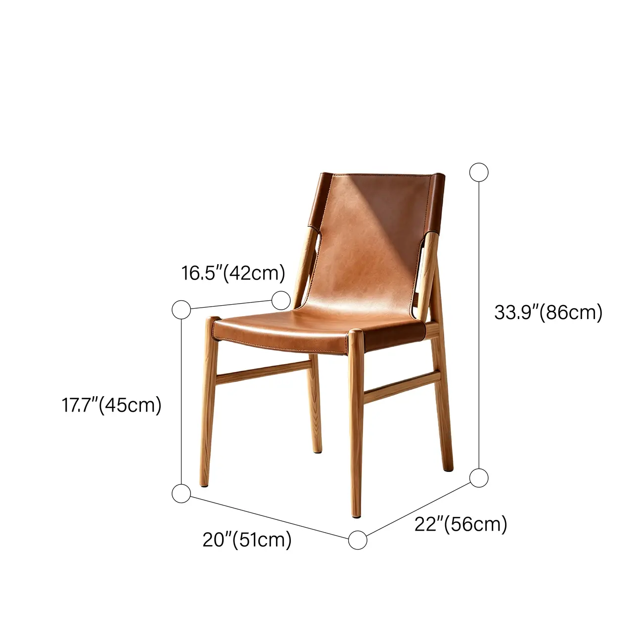Mid-century Modern Saddle Leather Dining Chairs Carbon Steel Frame #size