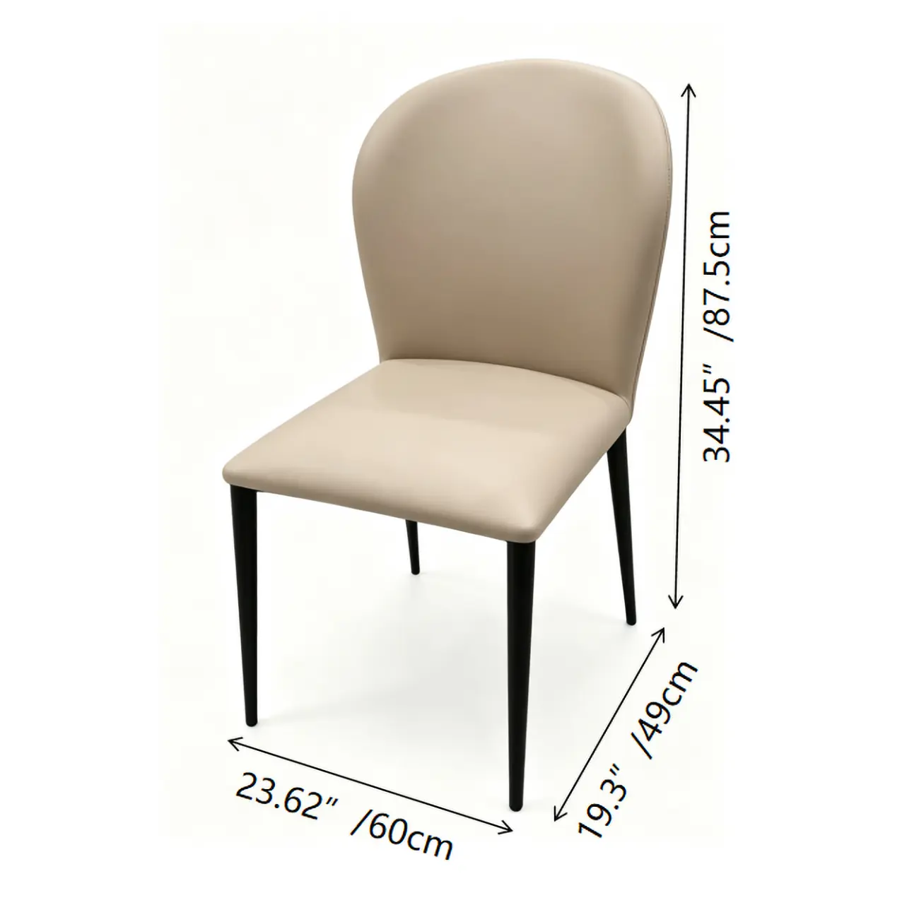 Modern Faux Leather Upholstered Curved Back Dining Chairs Set of 2 #size
