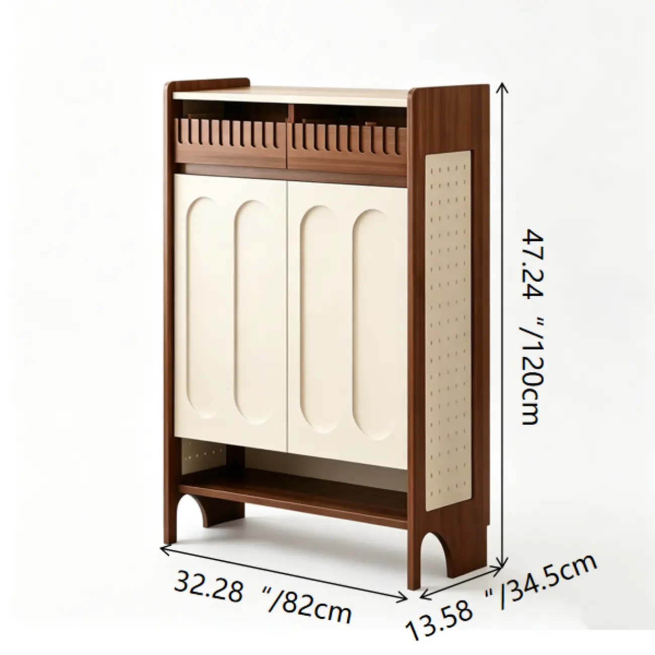 Modern Solid Wood Entryway Shoe Cabinet With Side Pegboard Storage #size