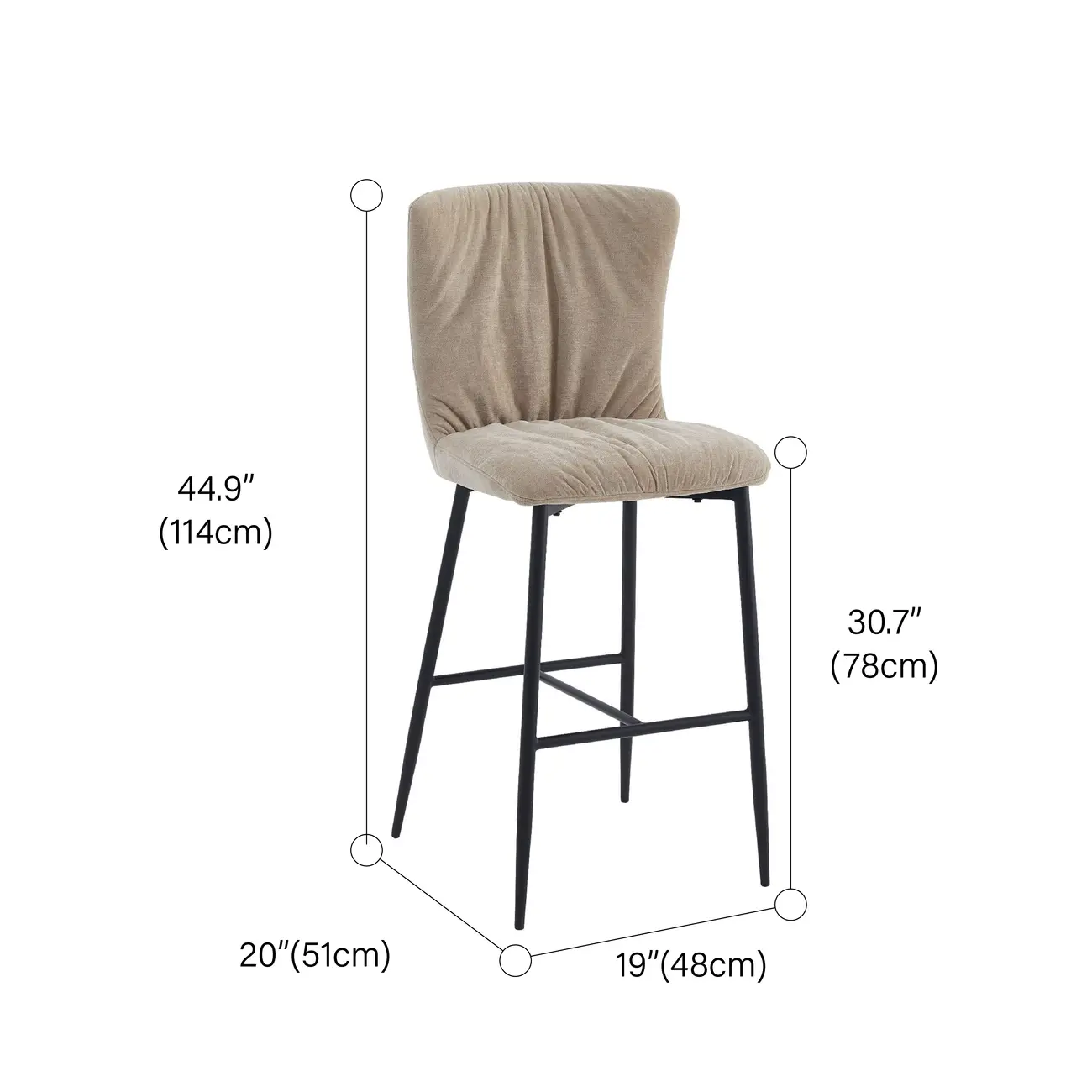 Scandinavian Chenille Upholstered 30" Seat Height Armless Bar Stool #size