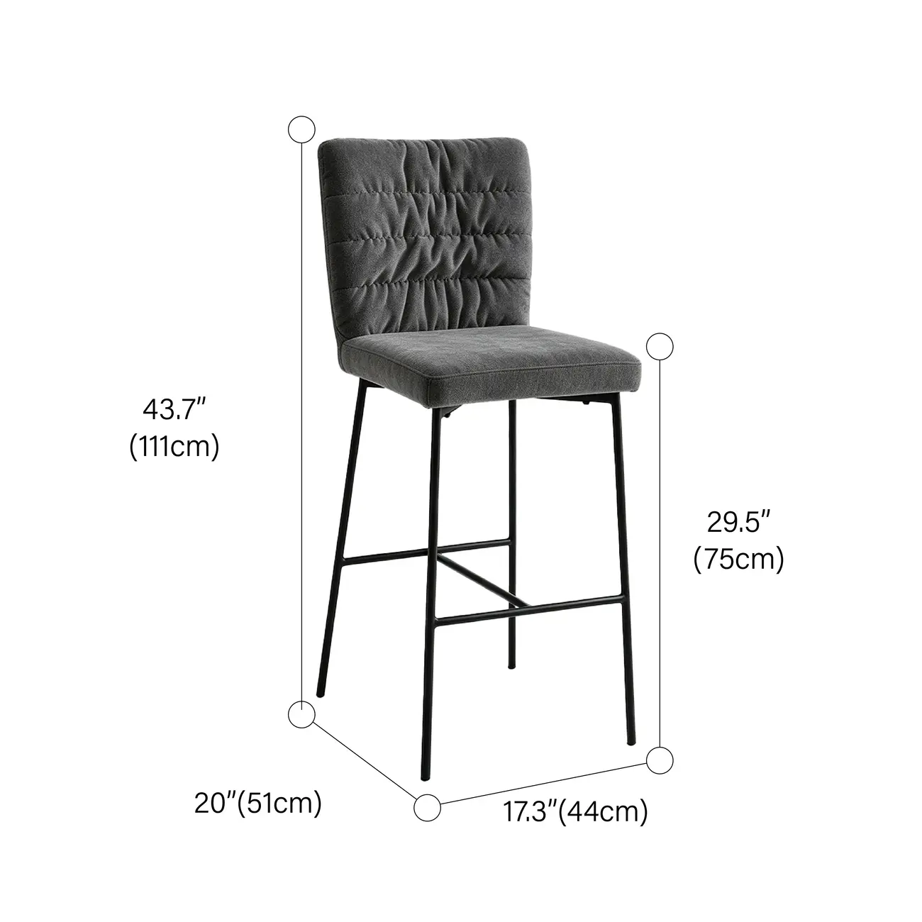 Glam Chenille Fabric Upholstered Mid Back 29.5"H Bar Stools For Kitchen #size