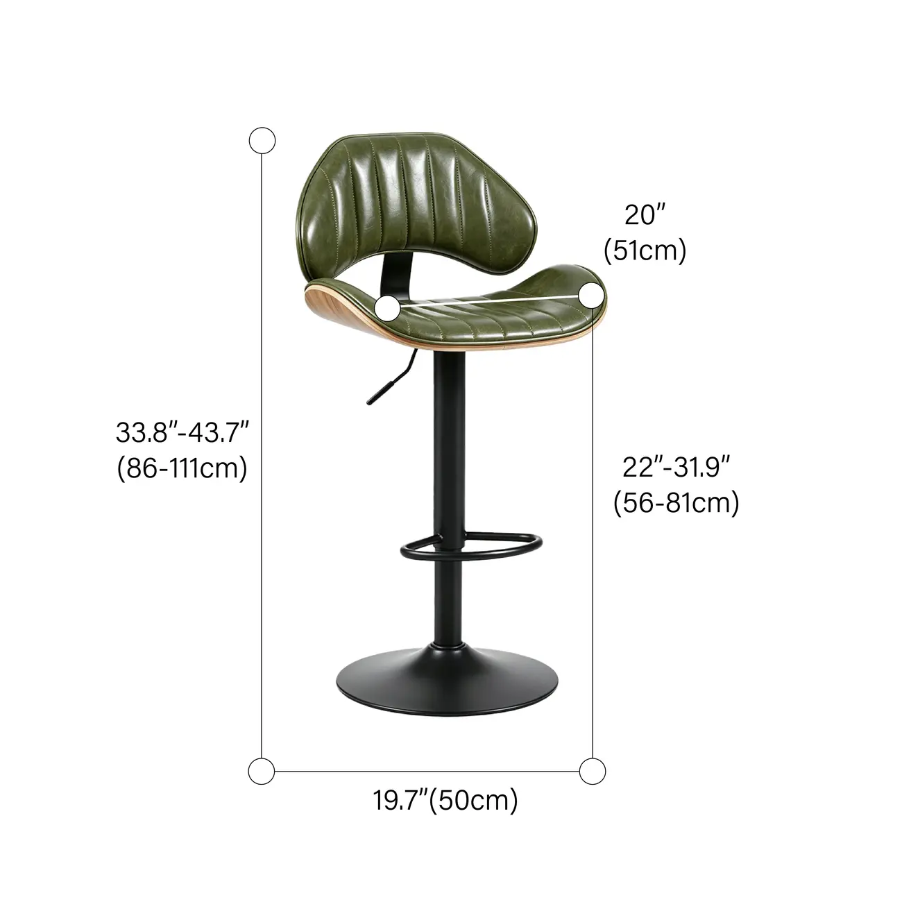 Modern Adjustable Faux Leather Swivel Bar Stools Set of 2 for Kitchen Island #size