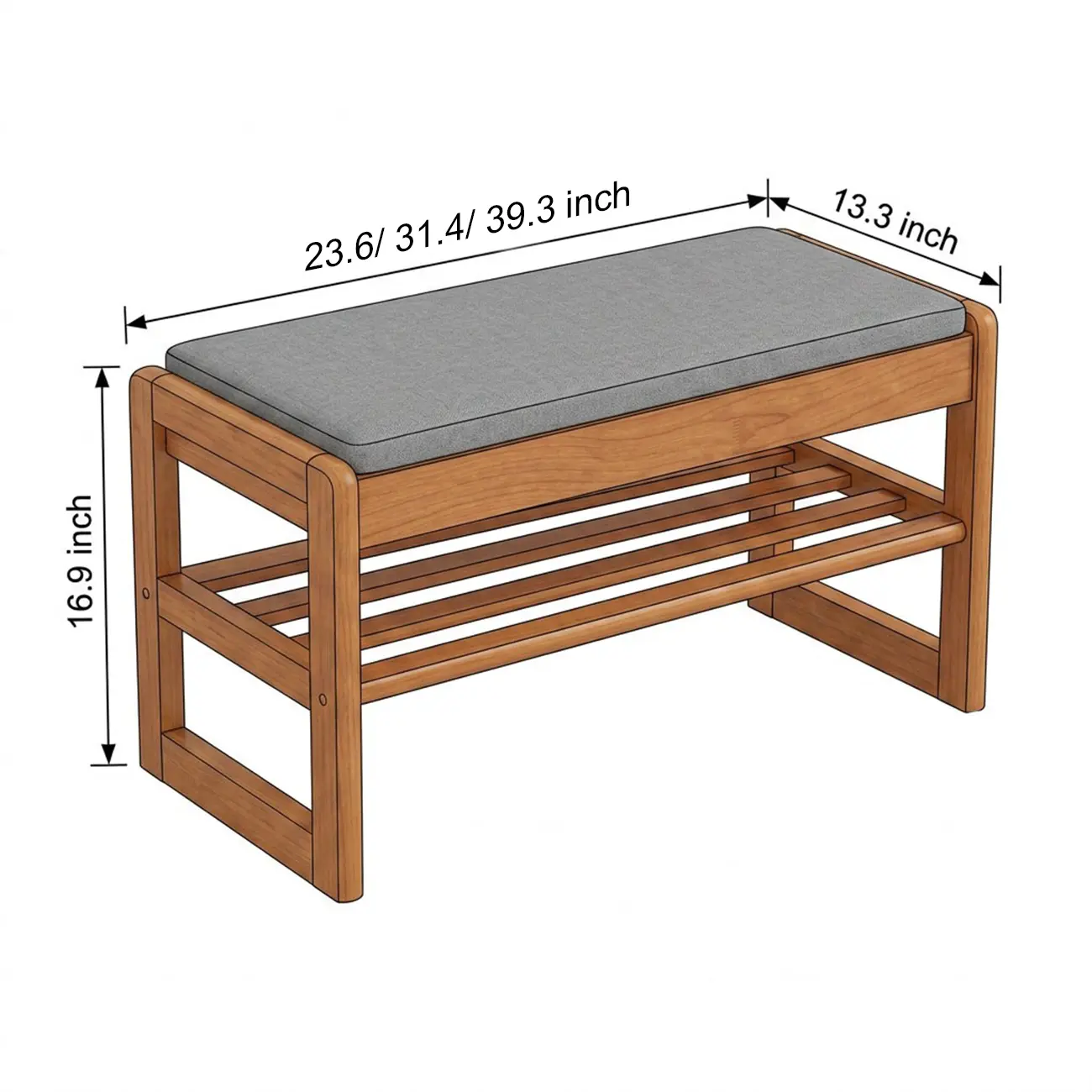 Scandinavian Solid Wood 2-Tier Shoe Bench with Hidden Storage Seat #size