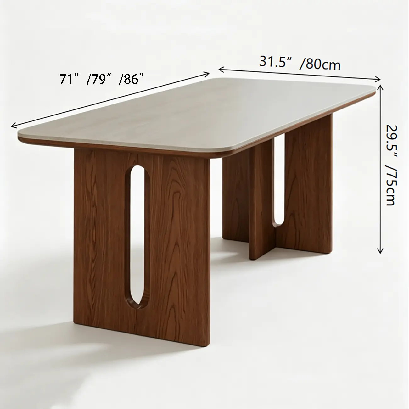 Mid-century Modern Sintered Stone Top Dining Table Solid Wood Base #size