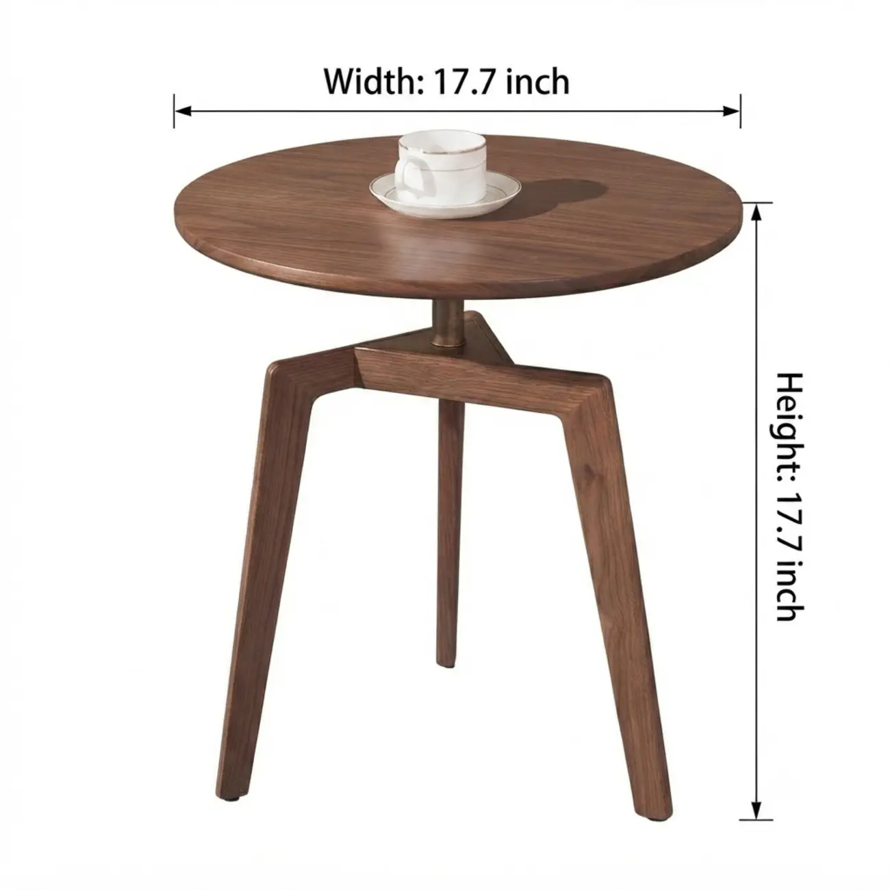 Minimalist Walnut Solid Wood Round Side Table Three-leg Design #size