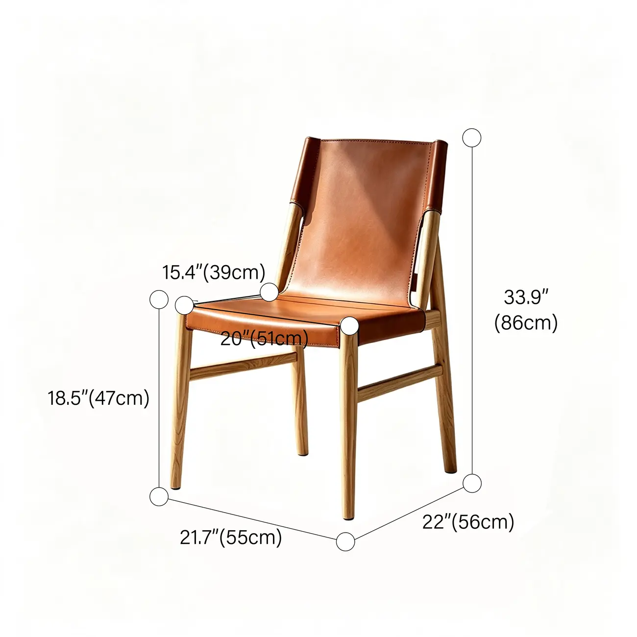 Scandinavian Saddle-style Faux Leather Solid Wood Dining Chairs Set Of 2 #size