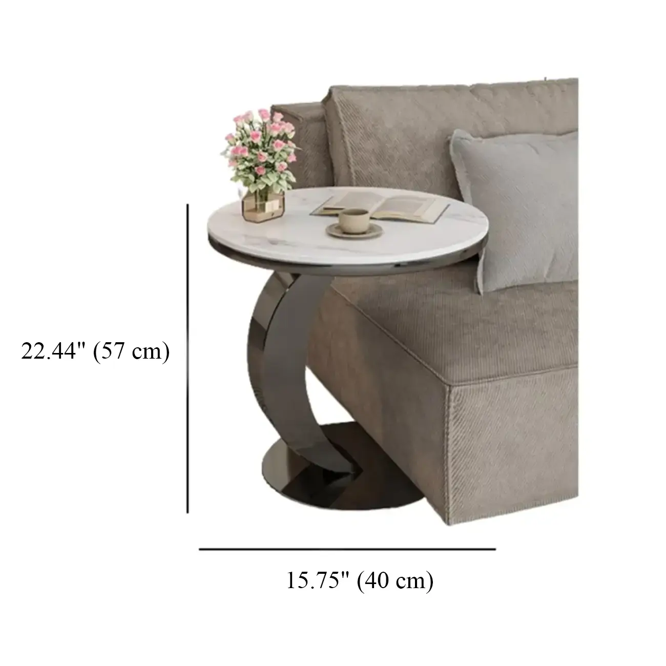 C-Shaped Modern Round Sintered Stone Side Table for Living Room #size