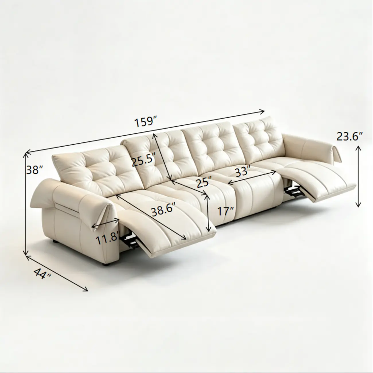 Modern Top-Grain Leather Power Reclining Sofa with Independent Footrest Control #size