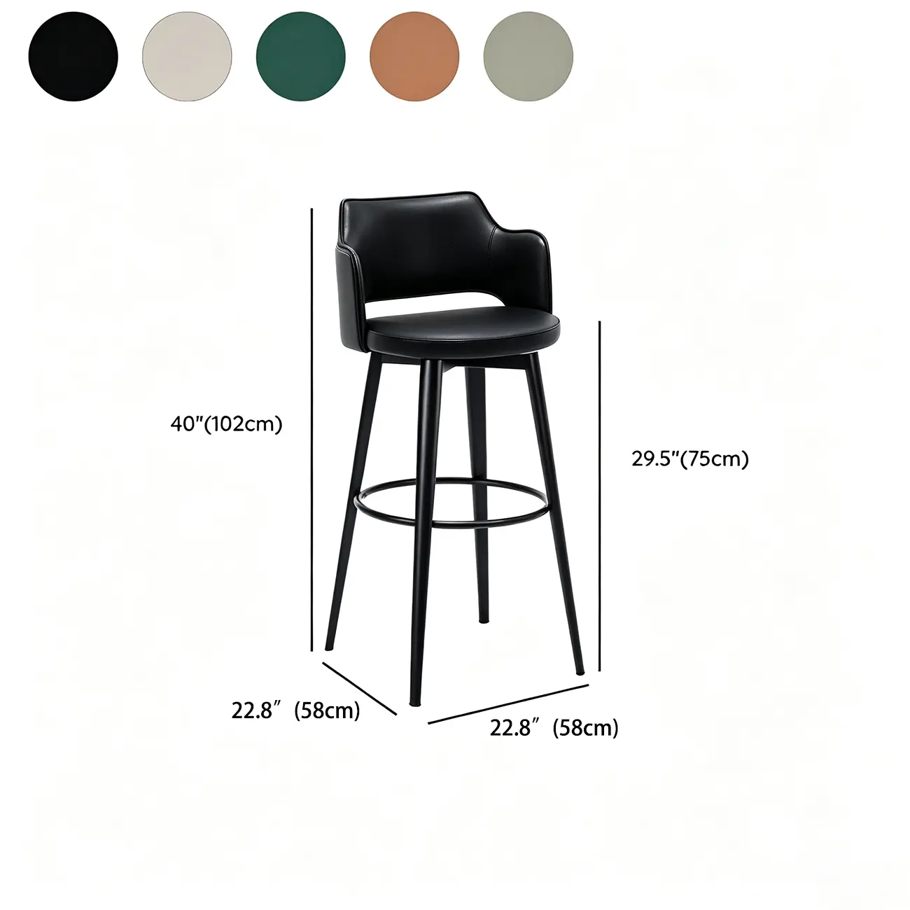 Leather Swivel Counter Height Upholstered Bar Stool with Footrest Image - 7