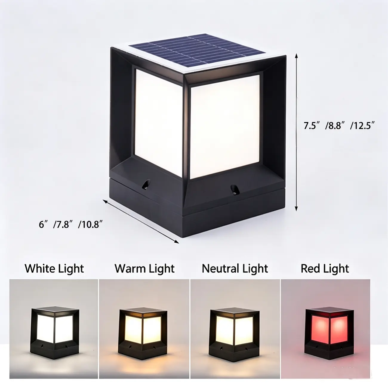 Modern Simple Black Solar Outdoor Post Lights #size