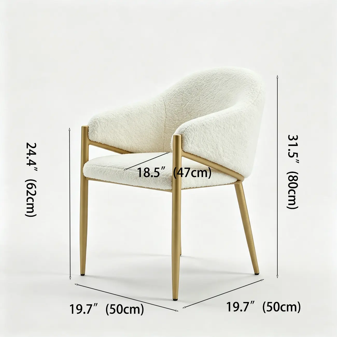 Contemporary Boucle Upholstered Dining Chair With Gold Finish #size