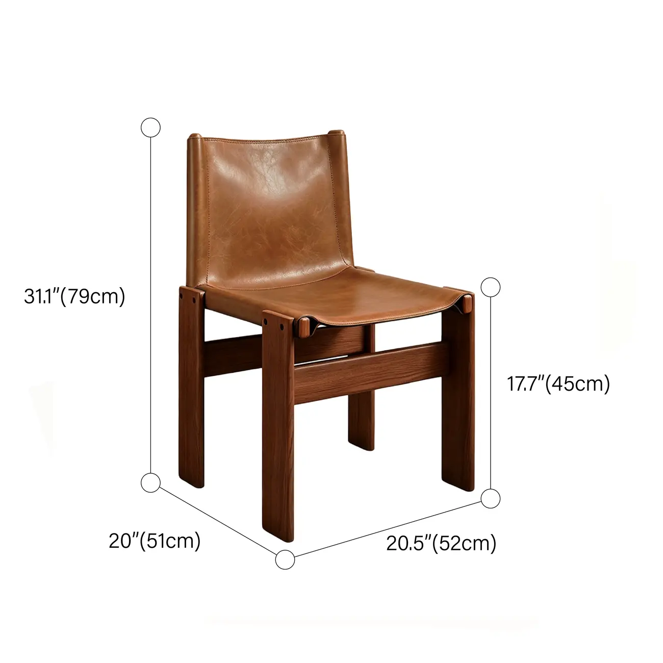 Mid-Century Modern Ash Wood Frame Leather Dining Chair #size