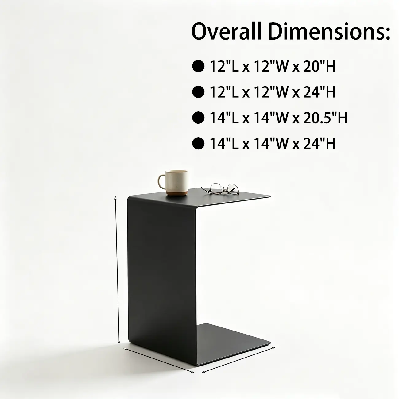 Small C-Shaped Black Metal End Table for Living Room #size