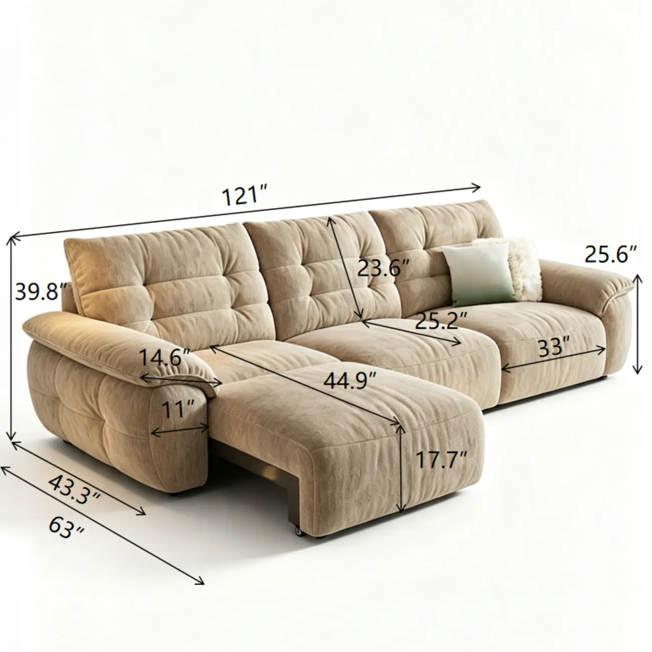 Contemporary Skin-friendly Chenille Tufted Back Power Sofa Bed #size