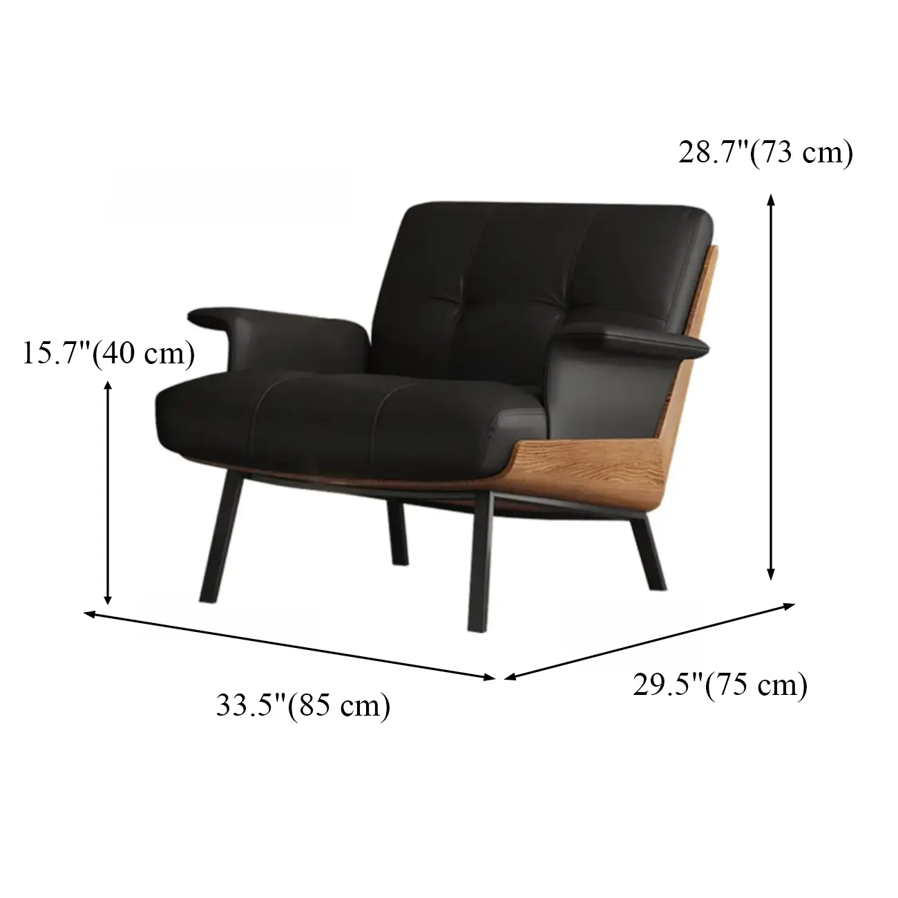 Modern Tufted Microfiber Leather Accent Chair with Arms #size