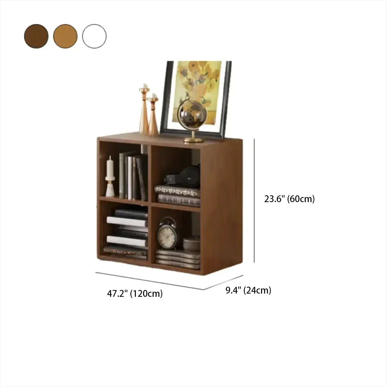 Classic Brown Wood Open Back Cube Bookcase #size