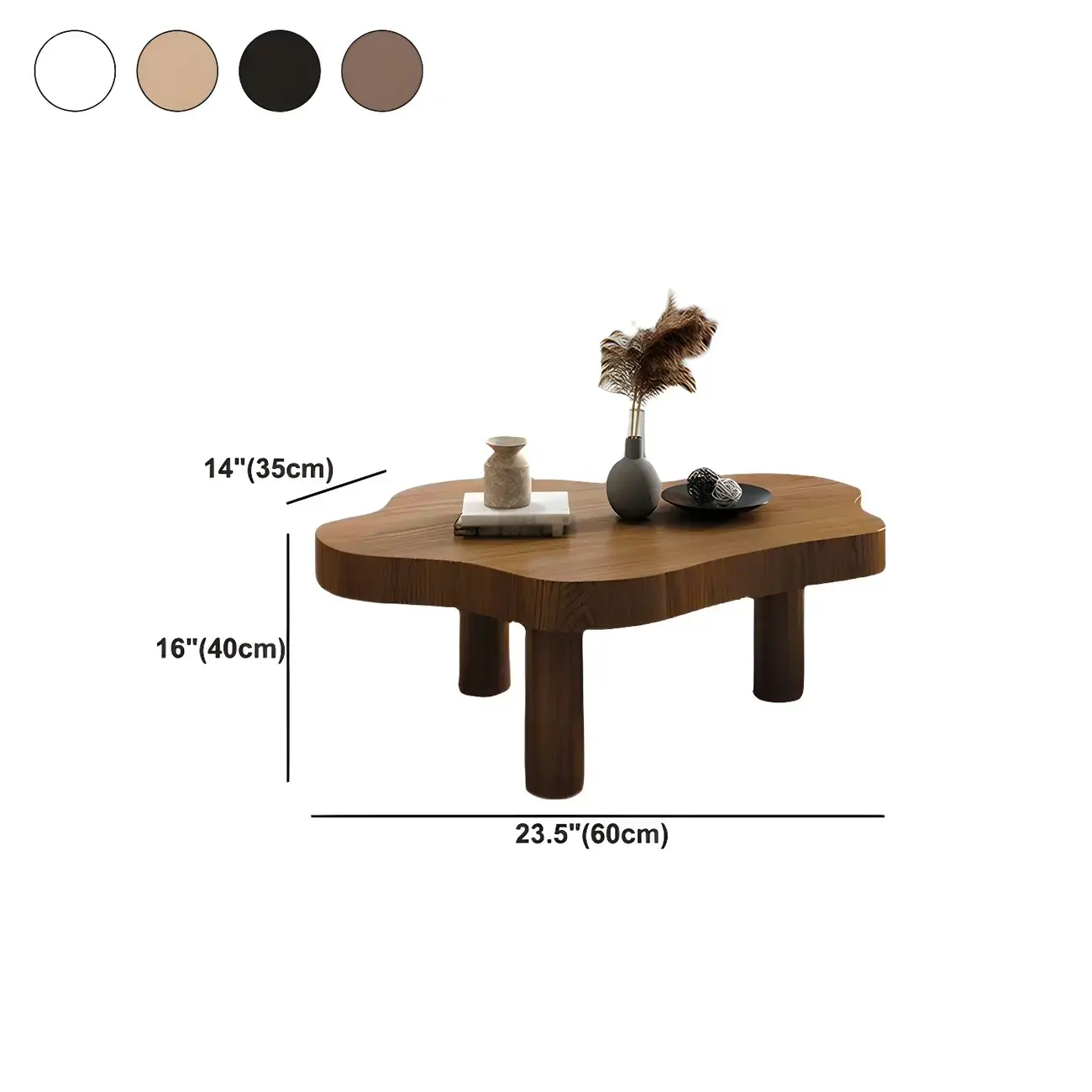 Natural Cloud-Shaped Pine Coffee Table with 3 Legs #size