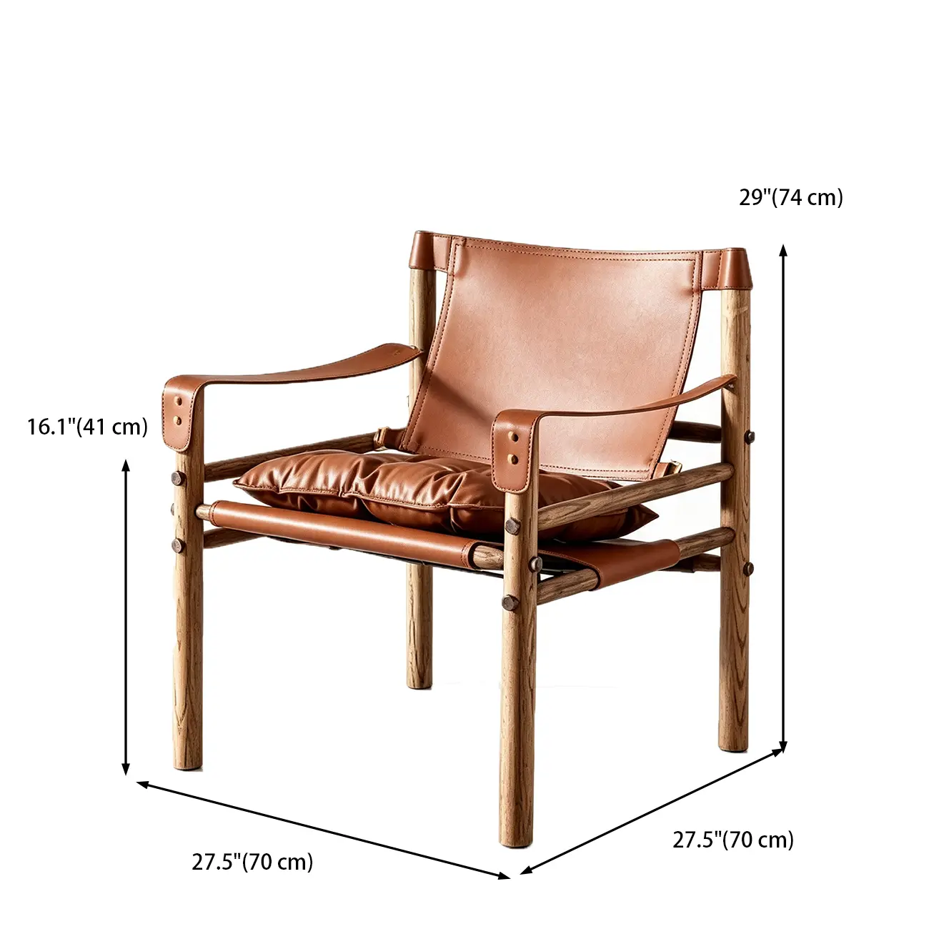 Mid-Century Modern Arm Chair Saddle Leather Living Room Image - 14