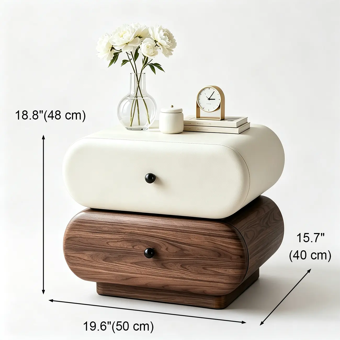 Modern Two-Tone Nightstand with 2 Storage Drawers #size