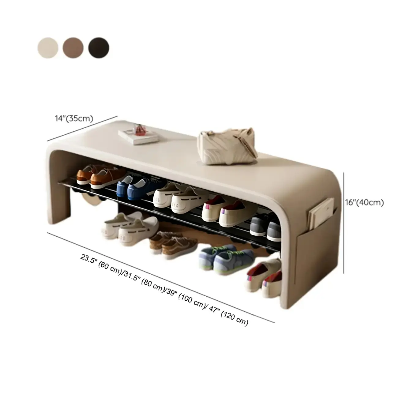 Arched Faux Leather Cushioned Storage Entryway Bench #size