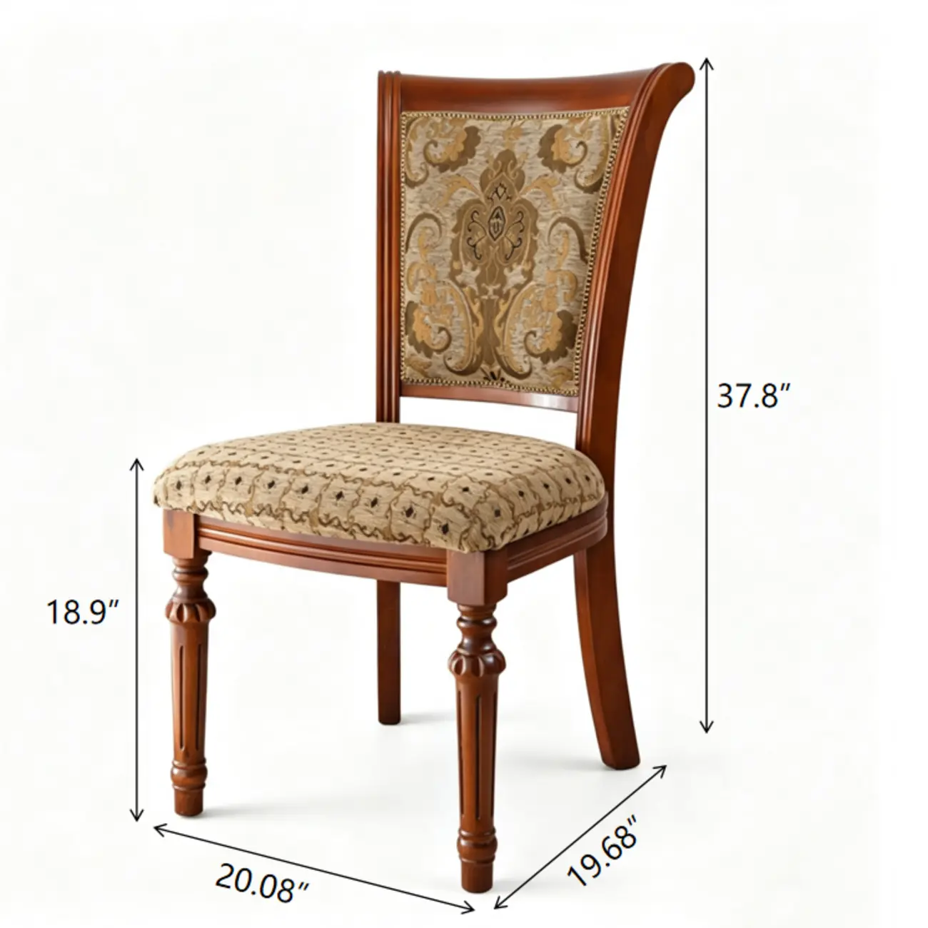 American Vintage Carved Solid Wood Dining Chair with Upholstered Backrest #size