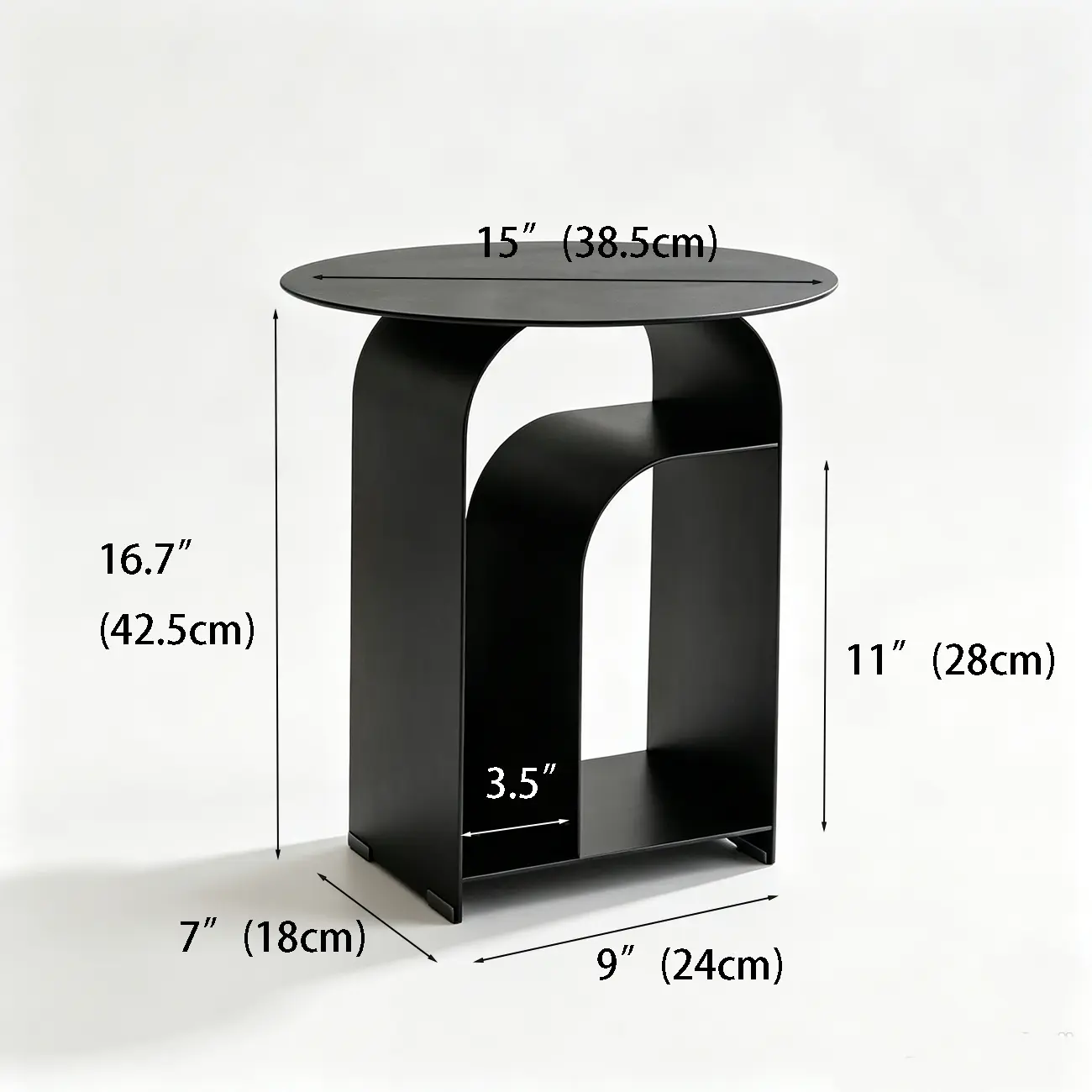 Industrial Narrow White Metal Bedside Table with Round Top #size